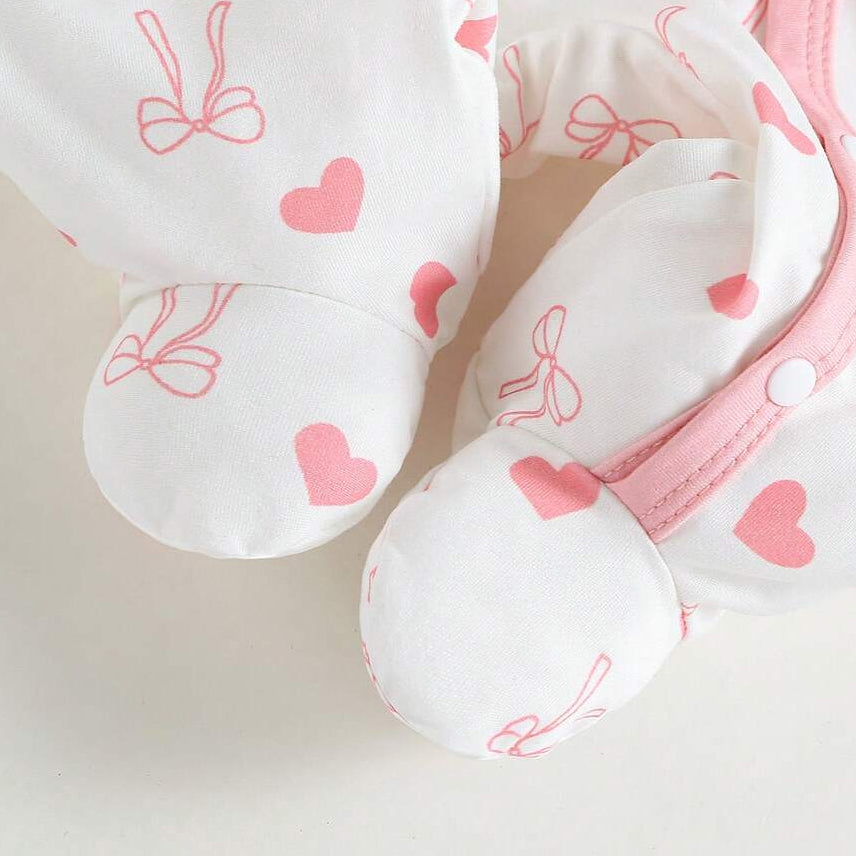 Casual Heart and Bow Print Long Sleeve Baby Jumpsuit