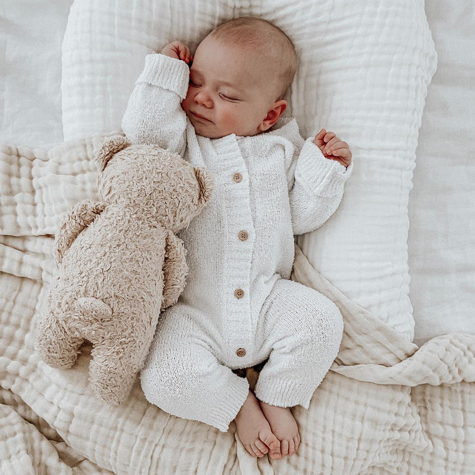 Cozy Solid Color Long Sleeve Knit Baby Jumpsuit