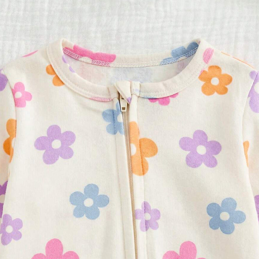 2PCS Graceful Floral Print Long Sleeve Zipper Baby Jumpsuit