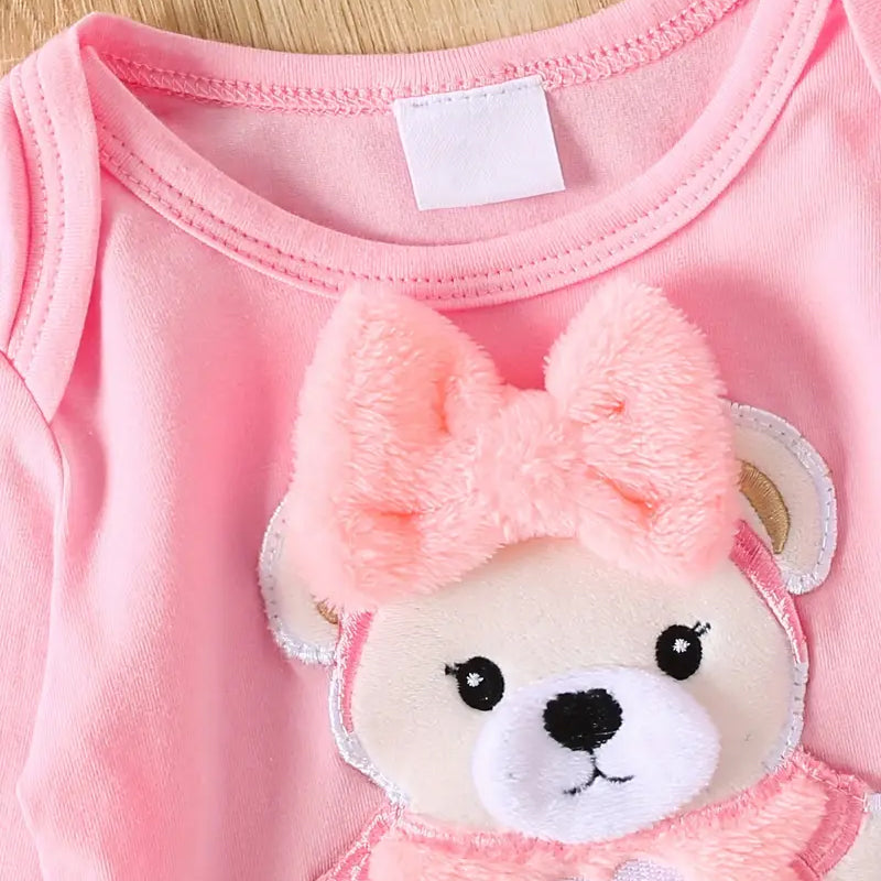 2PCS Adorable Bowknot Bear Decor Printed Long Sleeve Baby Set