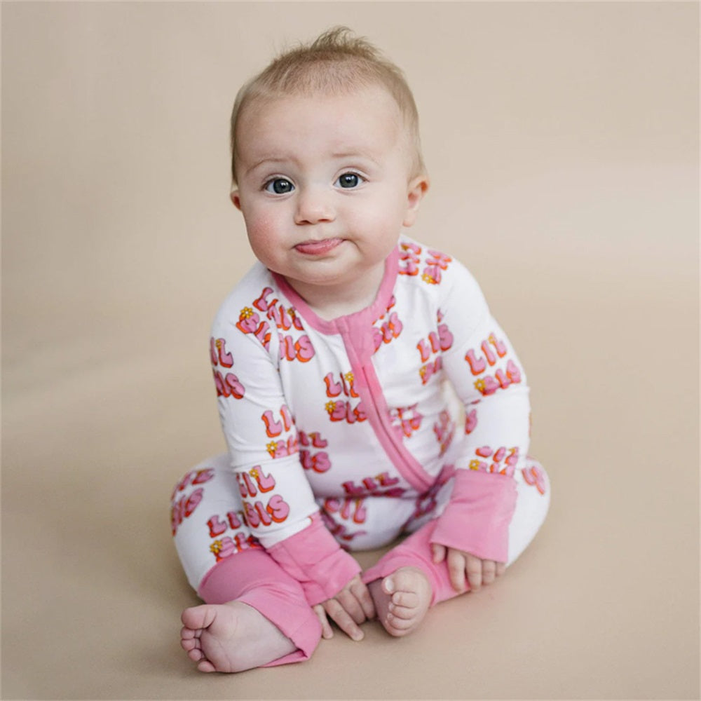 LIL SIS Letter Print Long Sleeve Zipper Baby Jumpsuit