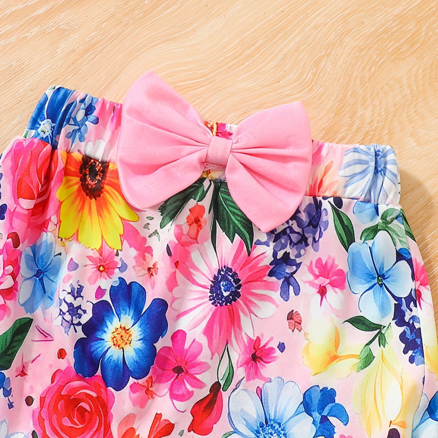 3PCS Sweet Little Princess Letter Floral Print Short Sleeve Baby Set