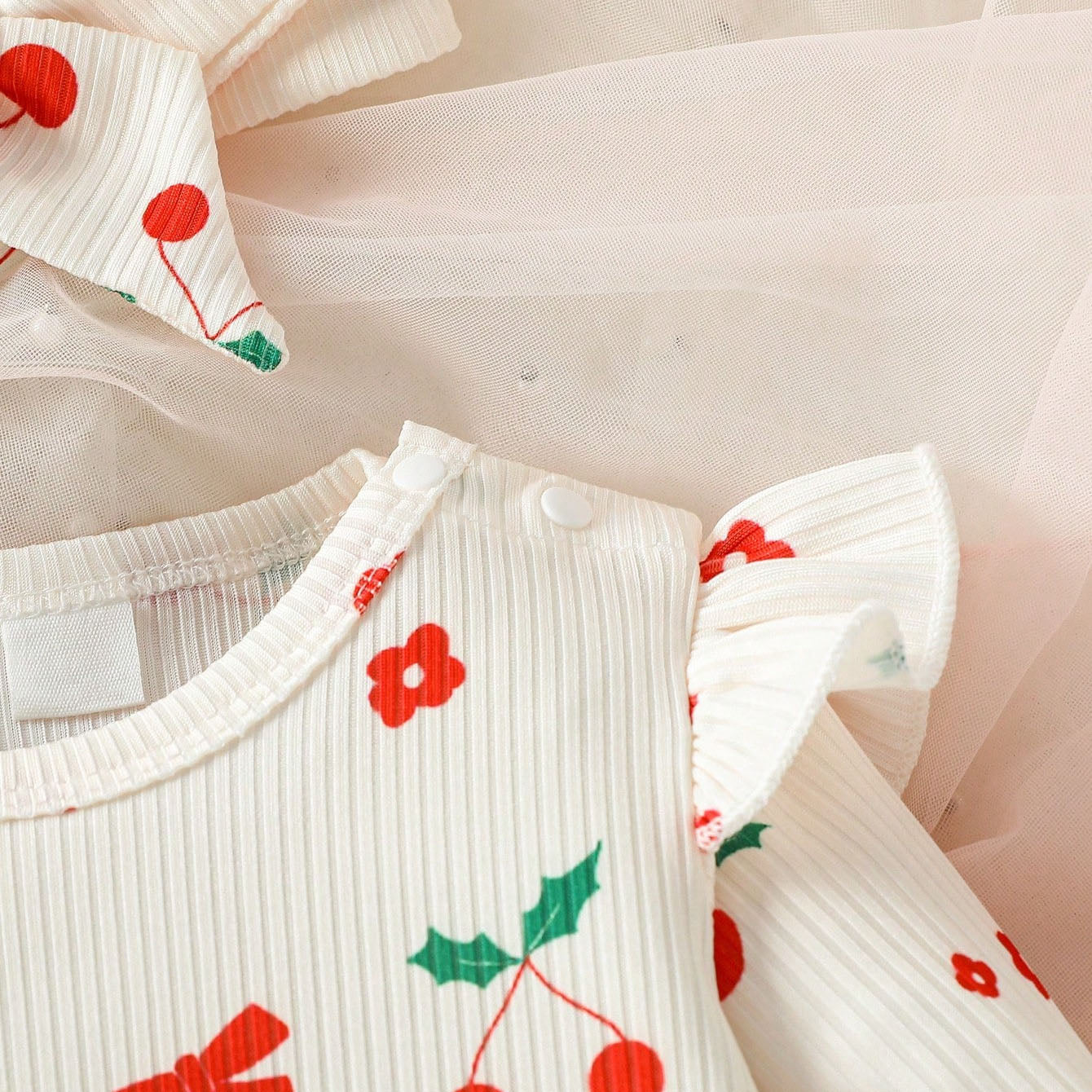 2PCS Cherry Print Long Sleeve Baby Girl Jumpsuit