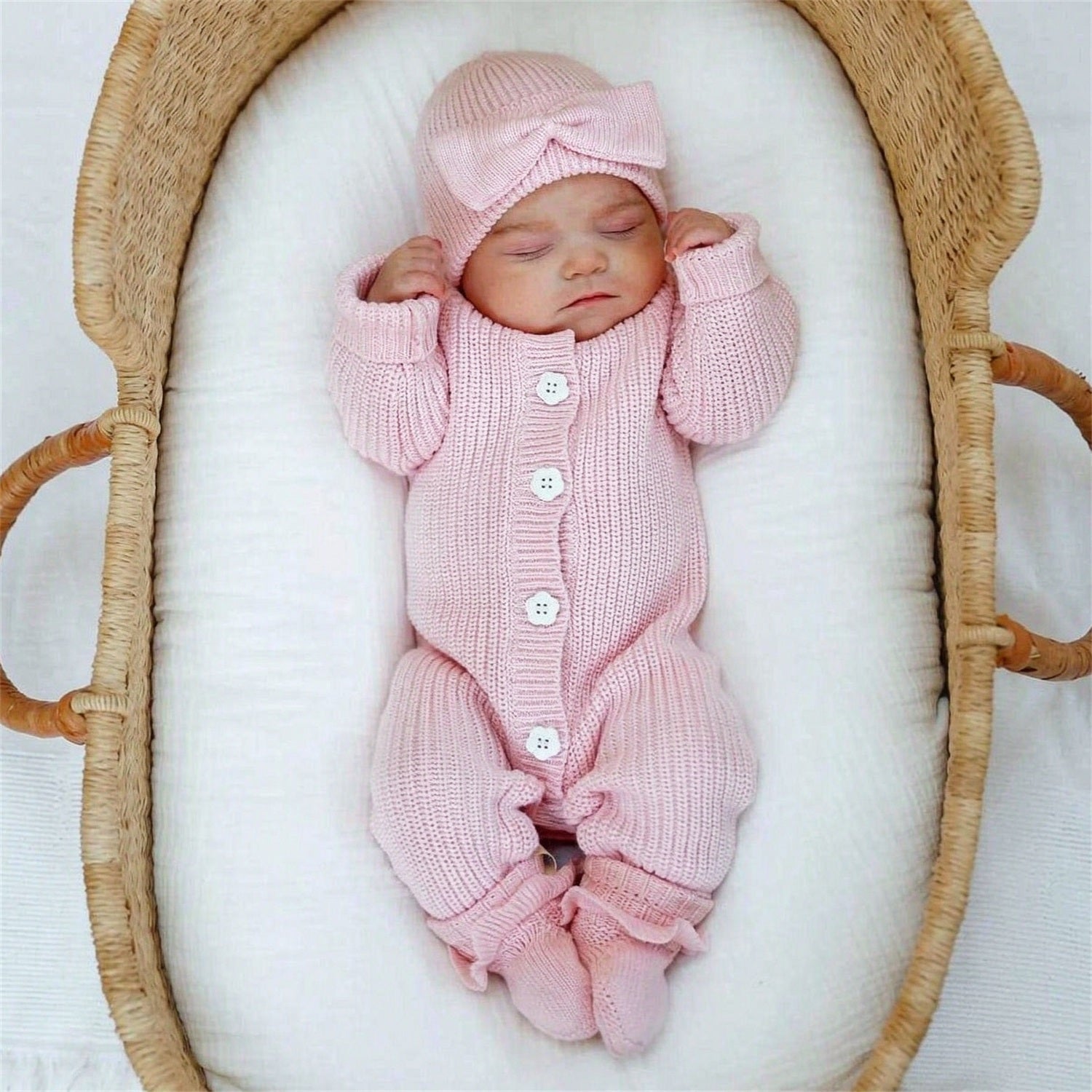 Classy Solid Color Knit Long Sleeve Baby Girl Jumpsuit