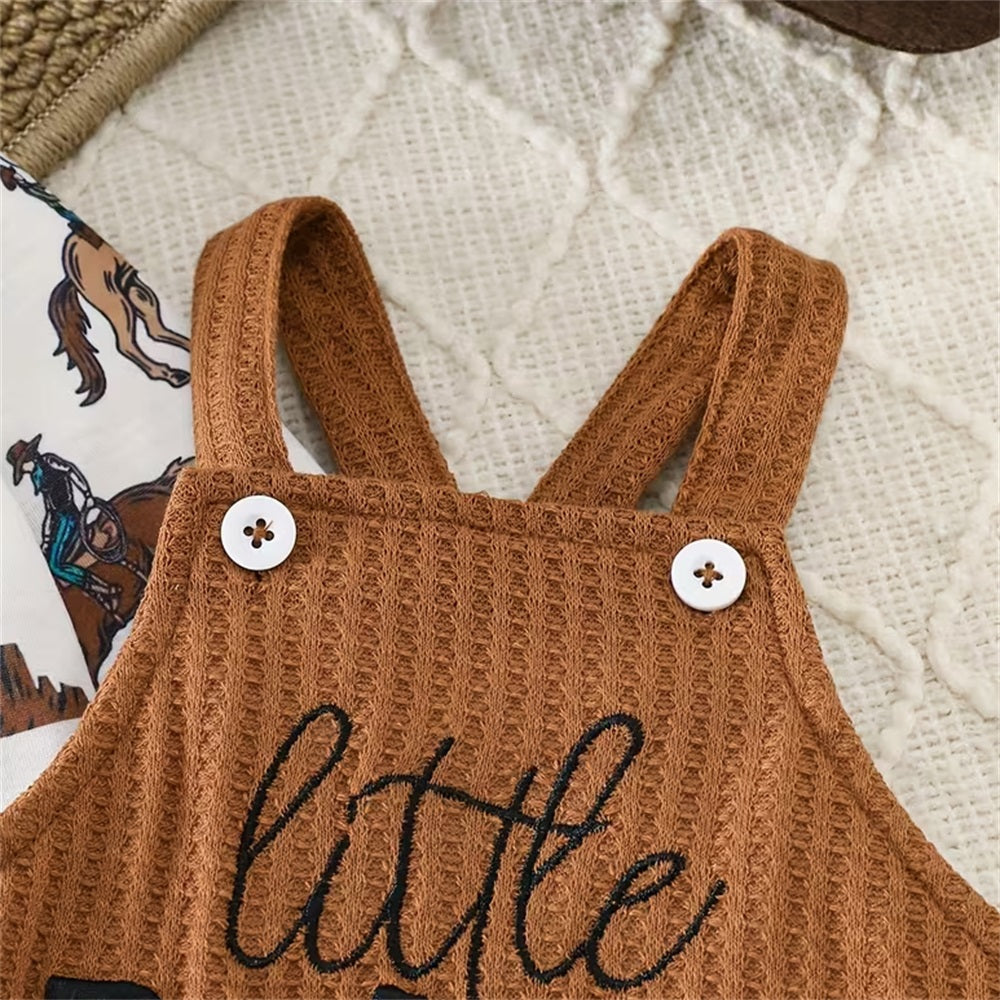 2PCS Cowboy Letter Print Long Sleeve Baby Overalls Set
