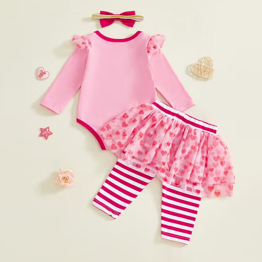 3PCS Timeless Heart Printed Mesh Baby Set
