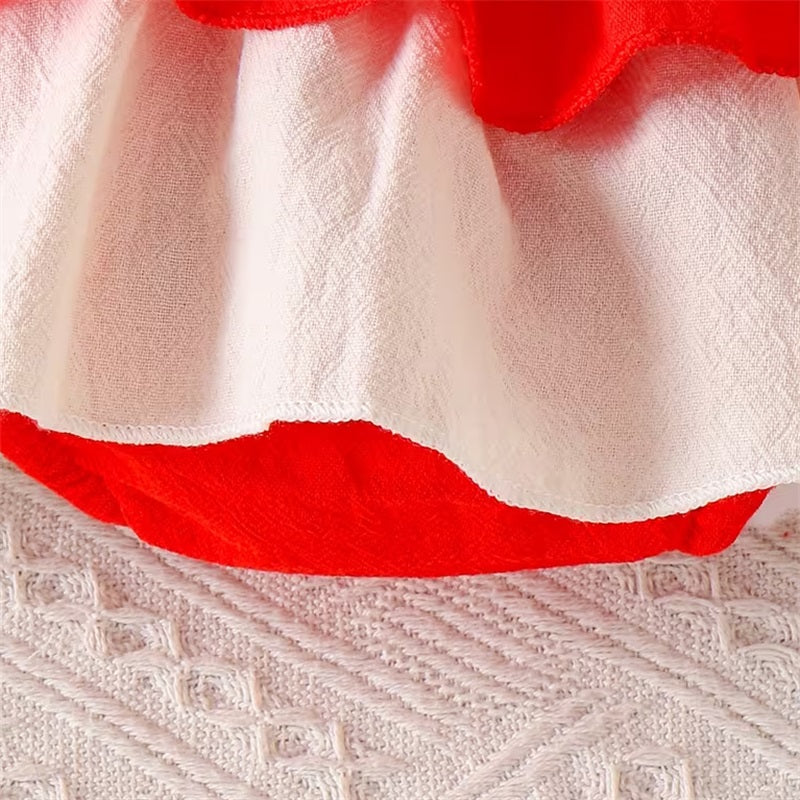 2PCS Cute Strawberry Embroidery Fly Sleeve Baby Romper