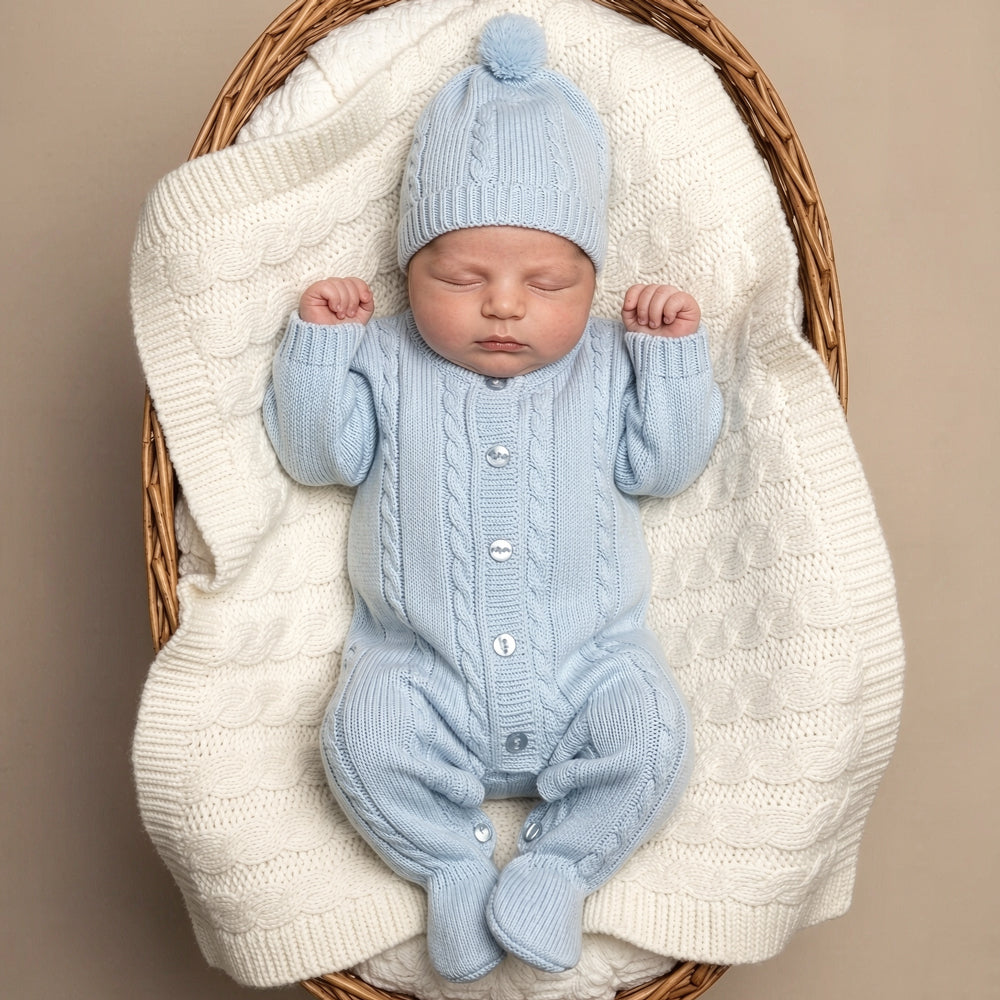 2PCS Casual Solid Color Knitted Long Sleeve Baby Jumpsuit