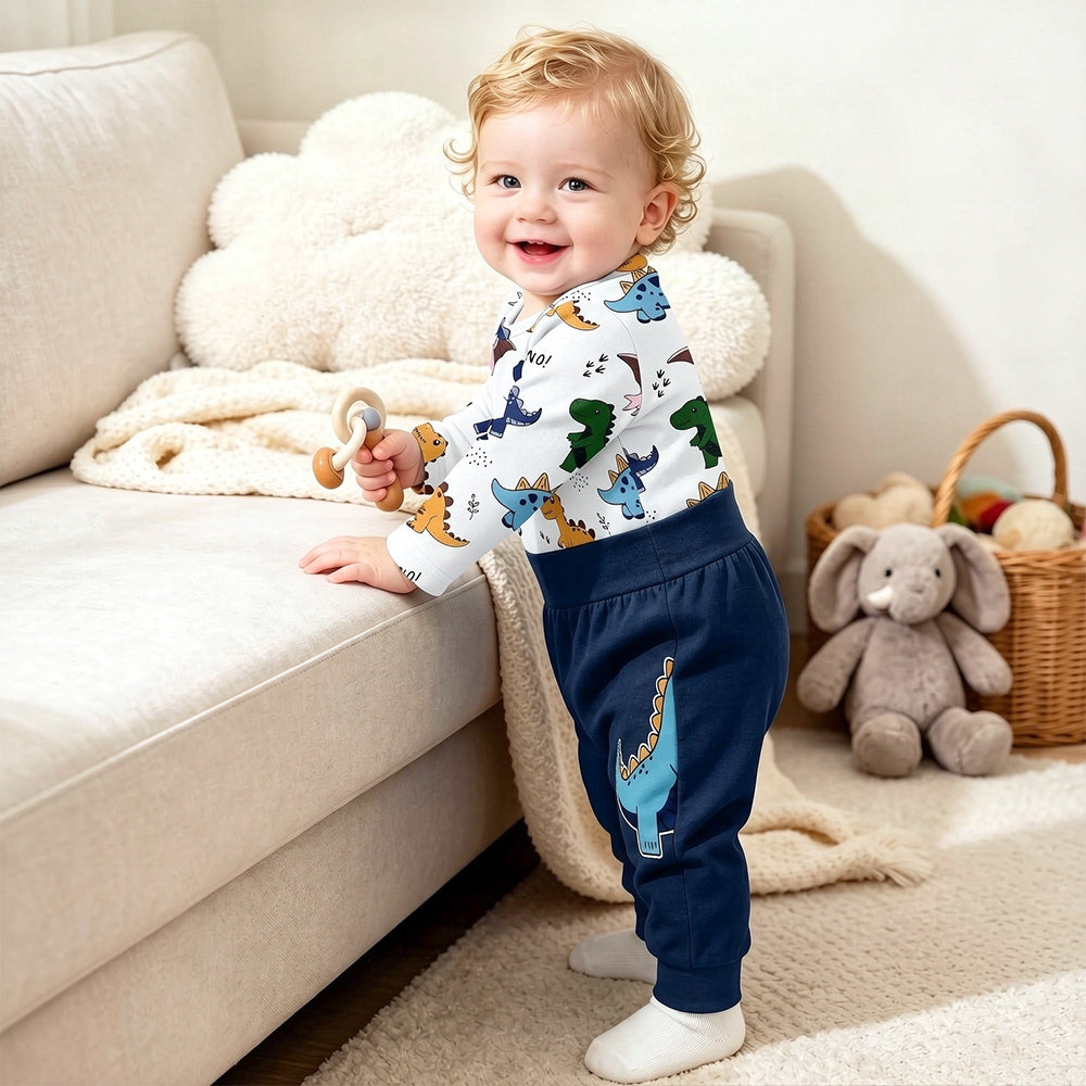 3PCS Cool Dinosaur Print Long Sleeve Baby Boy Set
