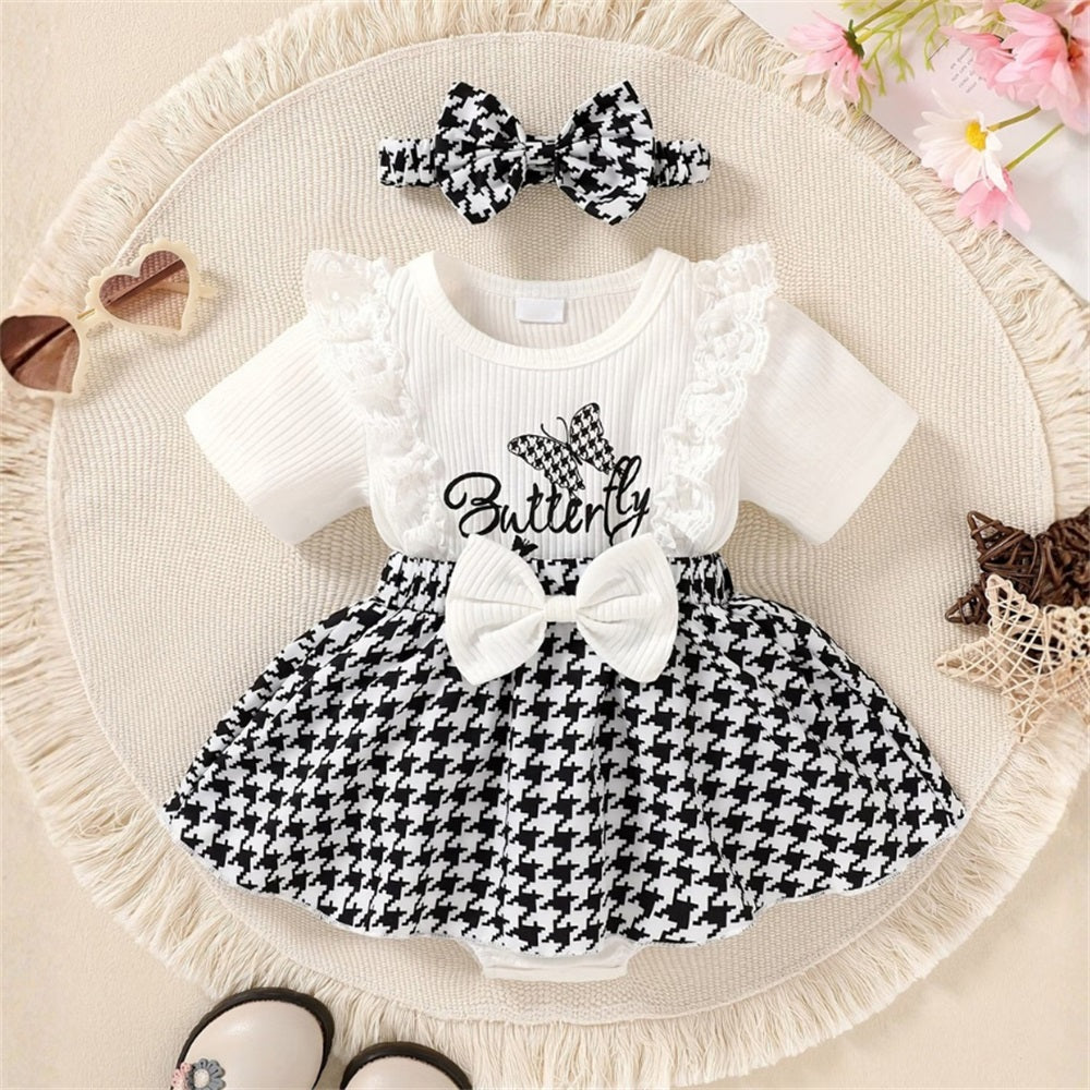 2PCS Butterfly Letter Printed Short Sleeve Baby Romper