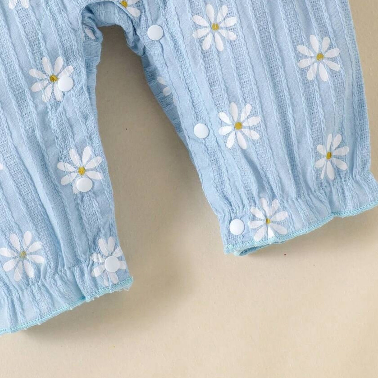 2PCS Sweet Daisy Print Bow Long Sleeve Baby Jumpsuit
