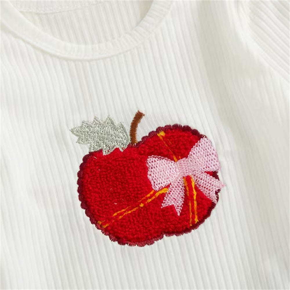 3PCS Apple and Bow Print Long Sleeve Baby Set