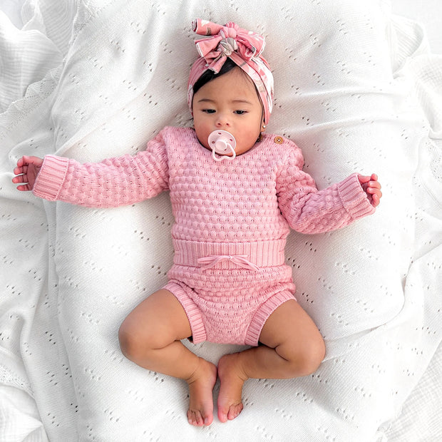 Graceful Solid Color Knit Long Sleeve Baby Girl Top