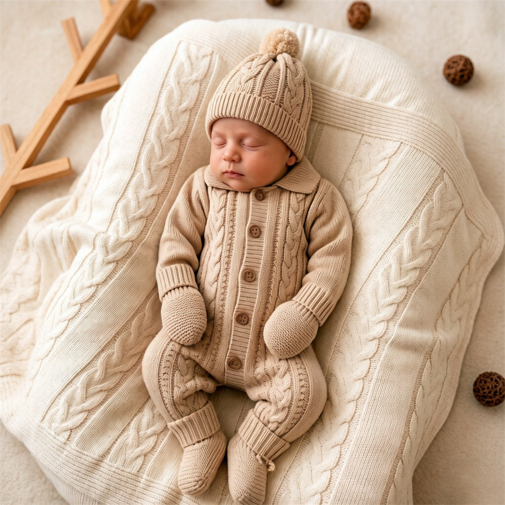 2PCS Cozy Knit Solid Color Long Sleeve Baby Jumpsuit