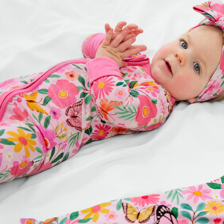 2PCS Chic Floral Printed Ruffle Zipper Baby Jumpsuit