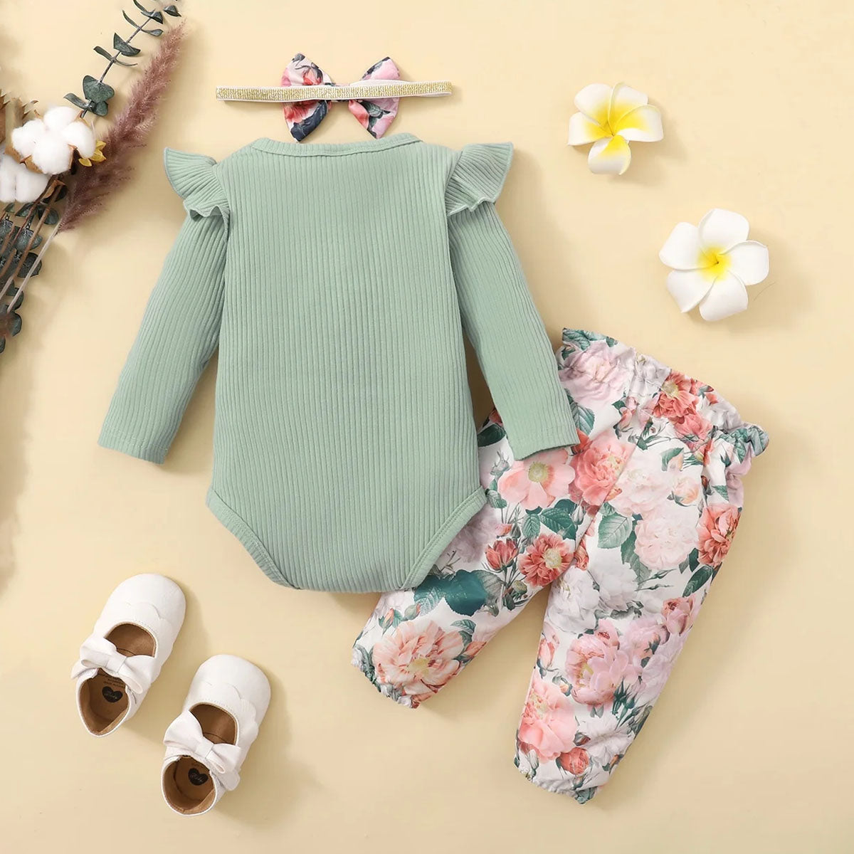 3PCS Chic Floral Printed Long Sleeve Baby Set