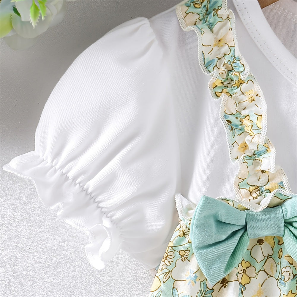 Fresh Floral Printed Short Sleeve Baby Jumpsuit