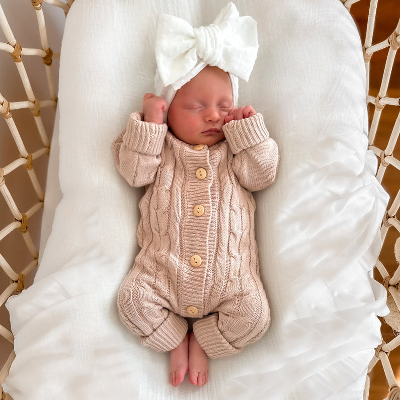 Cozy Solid Color Long Sleeve Knit Baby Jumpsuit