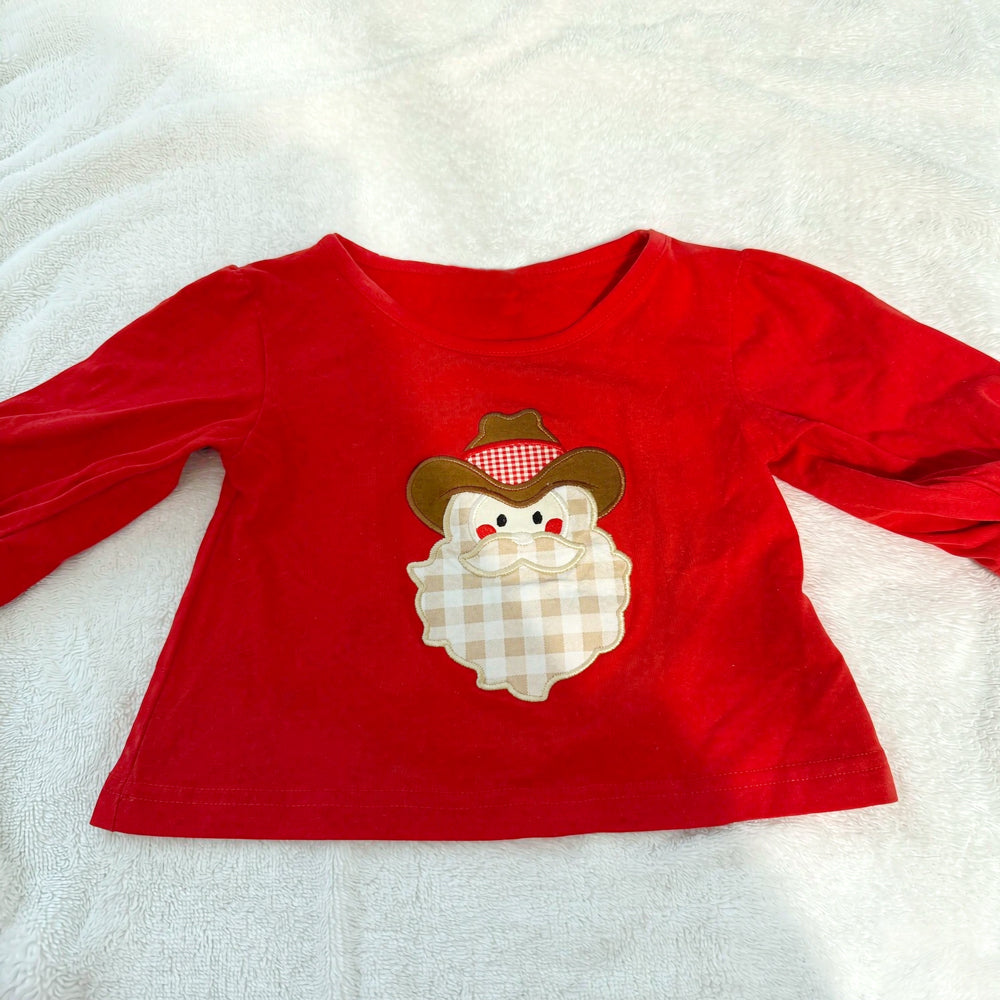 Adorable Christmas Santa Claus Applique Long Sleeve Baby Set