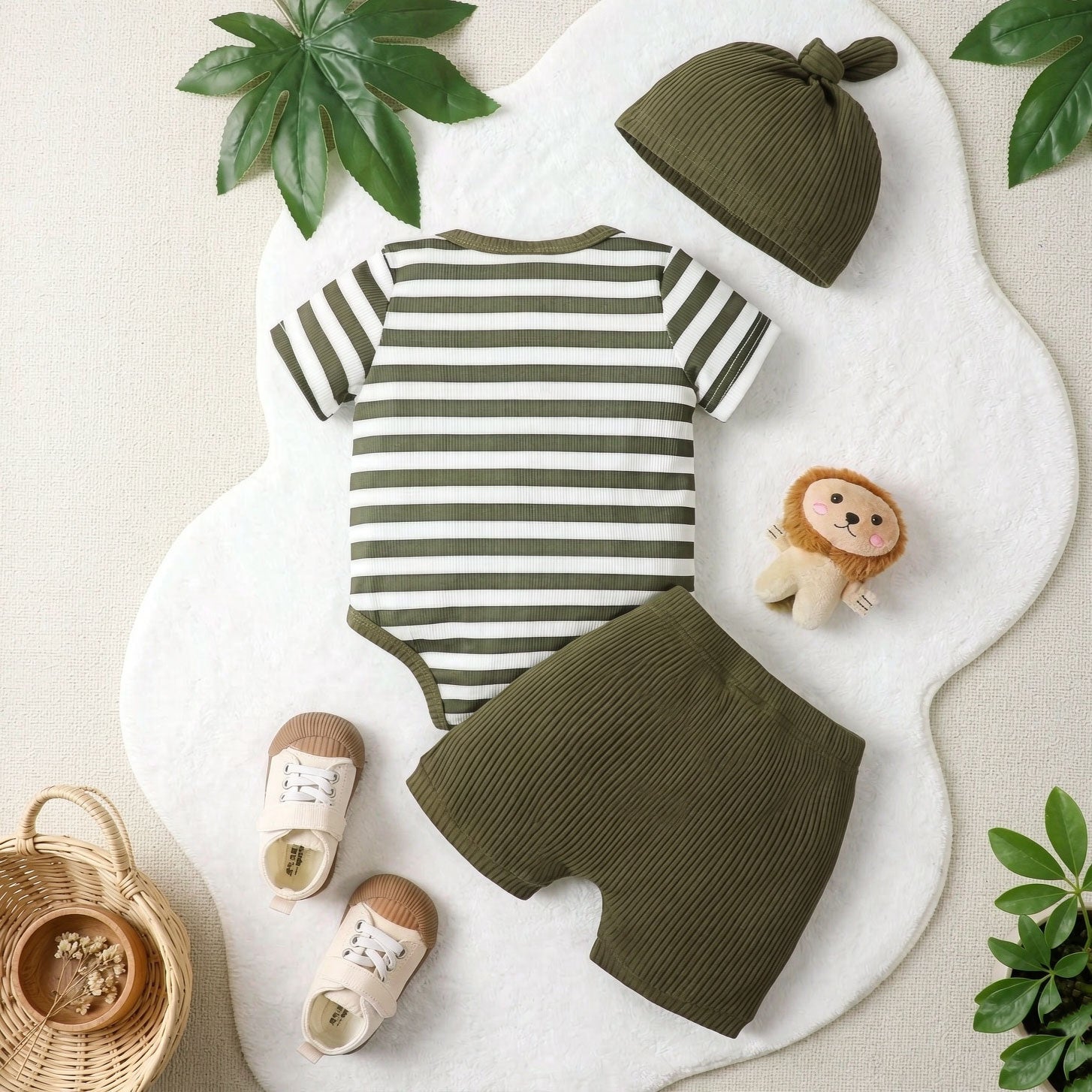 3PCS Comfy Stripe Printed Short Sleeve Baby Set