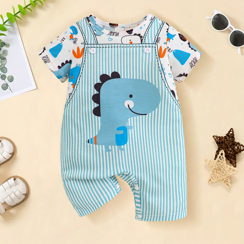 Cute Dinosaur Print Short Sleeve Baby Jumpsuit