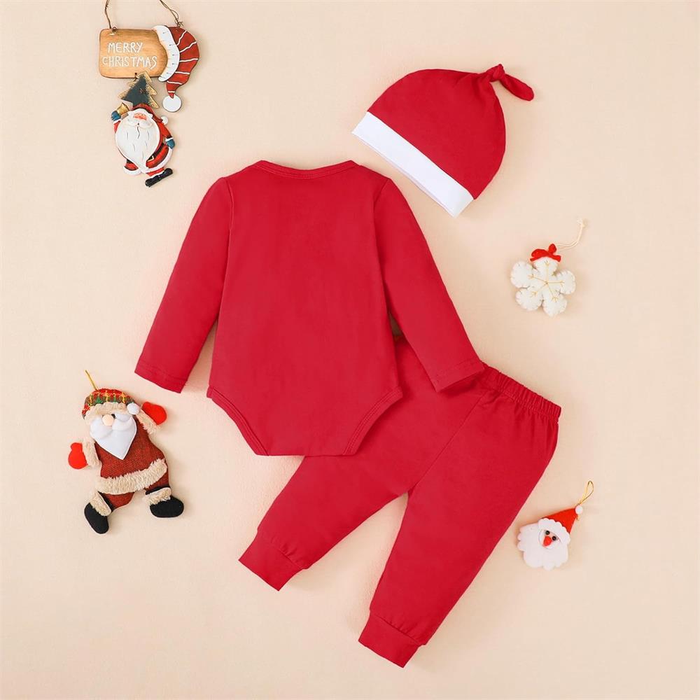 3PCS My First Christmas Letter Santa Claus Print Long Sleeve Baby Set