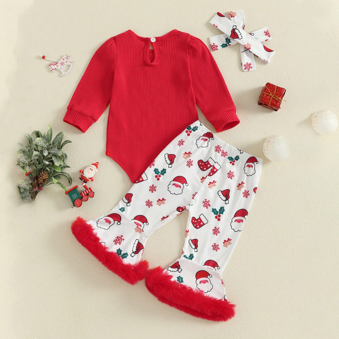 3PCS My 1st Christmas Letter Santa Claus Print Baby Set