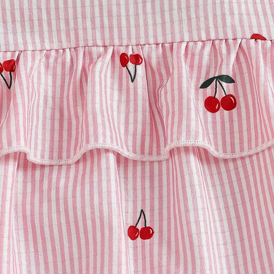 2PCS Sweet Cherry Print Flutter Sleeve Baby Romper