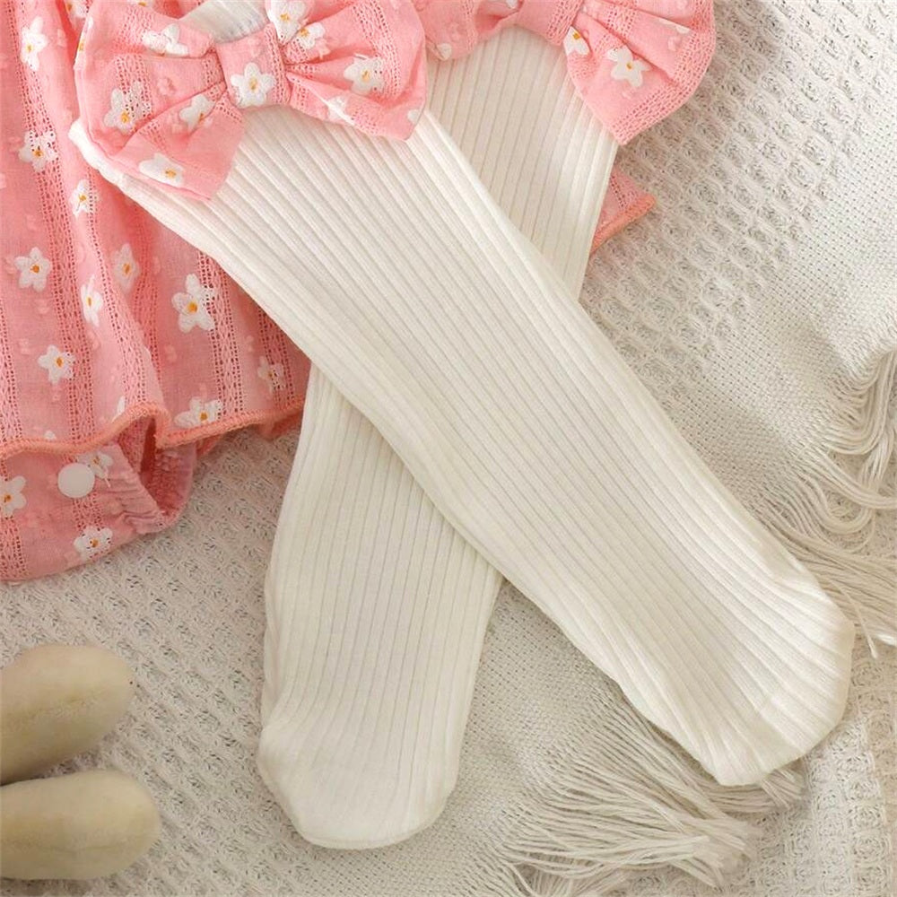 3PCS Winsome Floral Printed Bow Baby Girl Romper