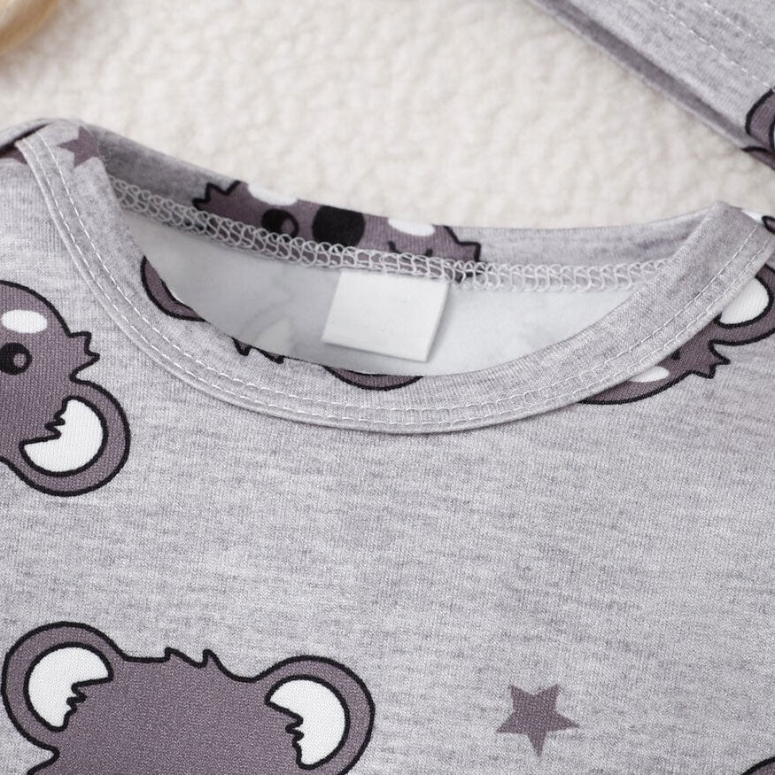 2PCS Adorable Cartoon Koala Printed Long Sleeve Baby Jumpsuit