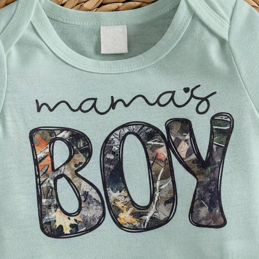 2PCS Mama's Boy Letter Woodland Camo Print Short Sleeve Baby Set