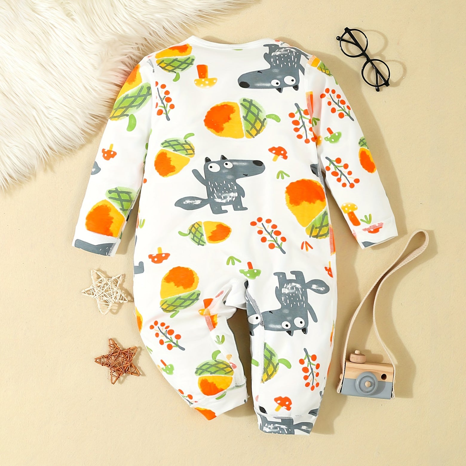 Cotton Cartoon Animal Printed Long Sleeve Baby Jumpsuit