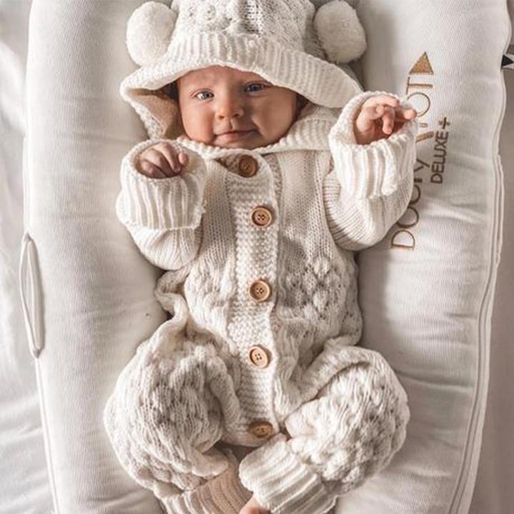 Bear Design Winter Hooded Knitting Jumpsuit