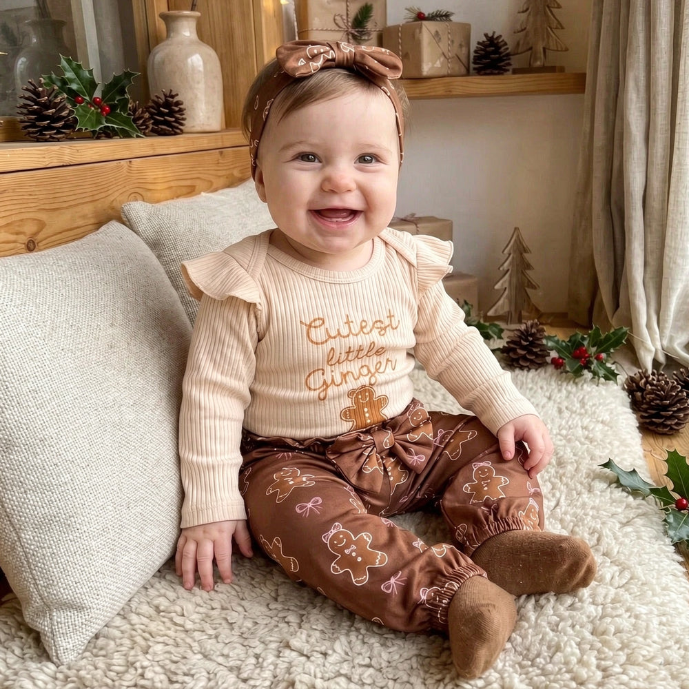 3PCS Cutest Christmas Little Ginger Letter Print Long Sleeve Baby Set