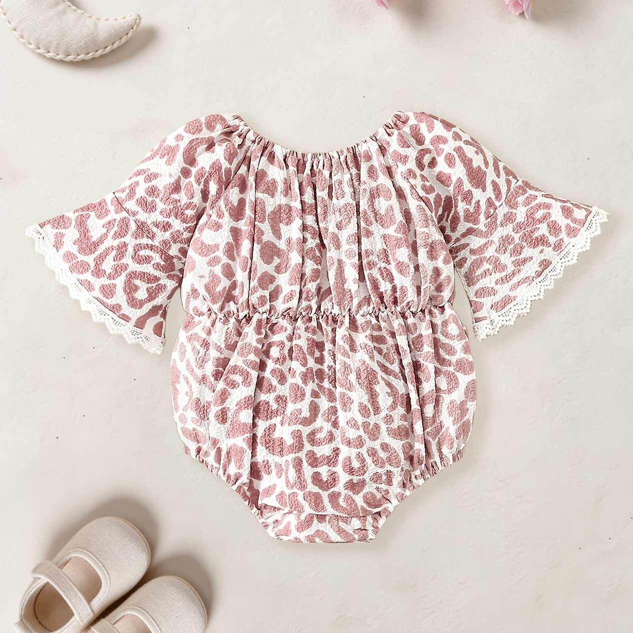 Cheerful Leopard Printed Bow Baby Girl Romper