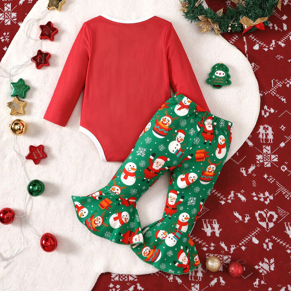 2PCS Sweet My 1st Christmas Letter Holiday Print Baby Girl Set
