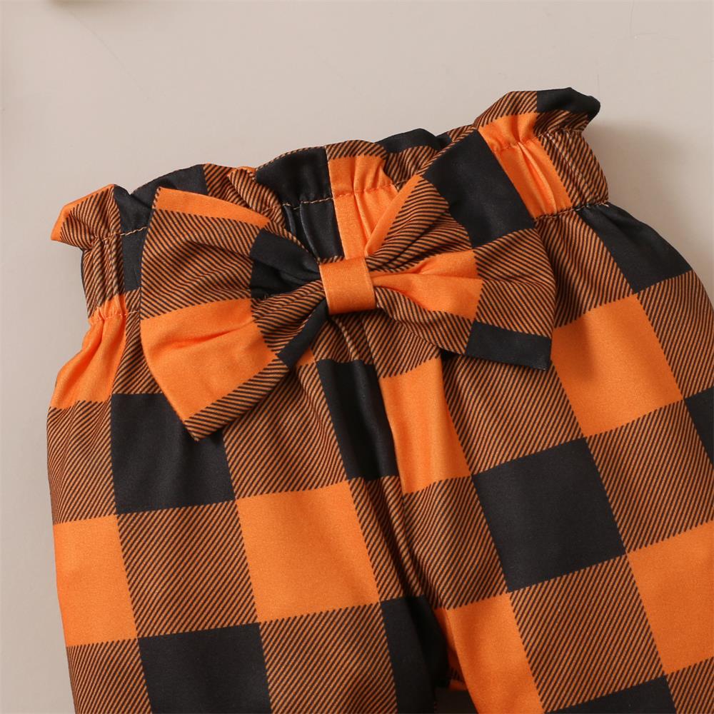 3PCS My First Halloween Letter Pumpkin Printed Plaid Baby Set