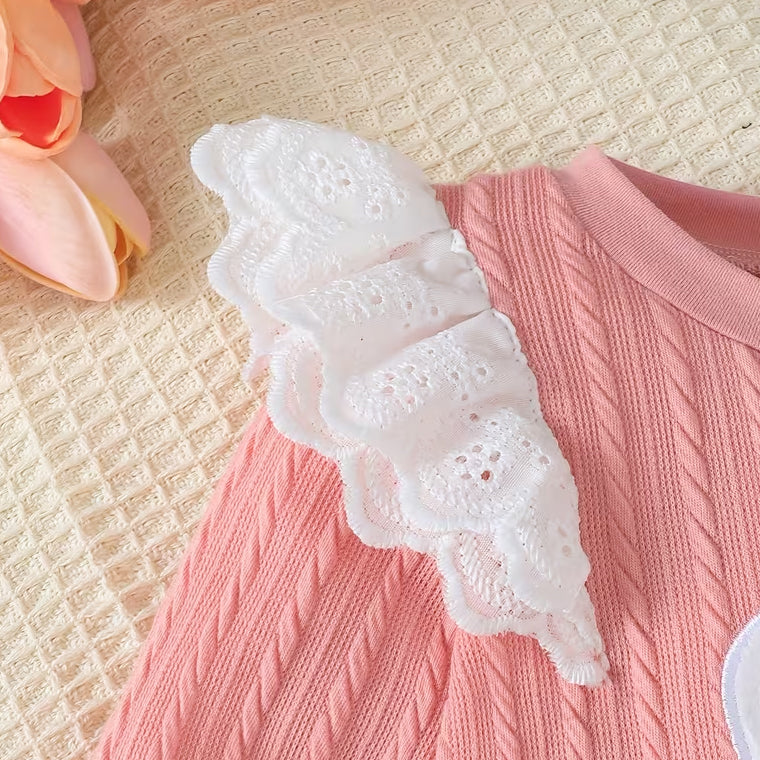 Good Baby Letter Heart Print Lace Ruffle Baby Jumpsuit