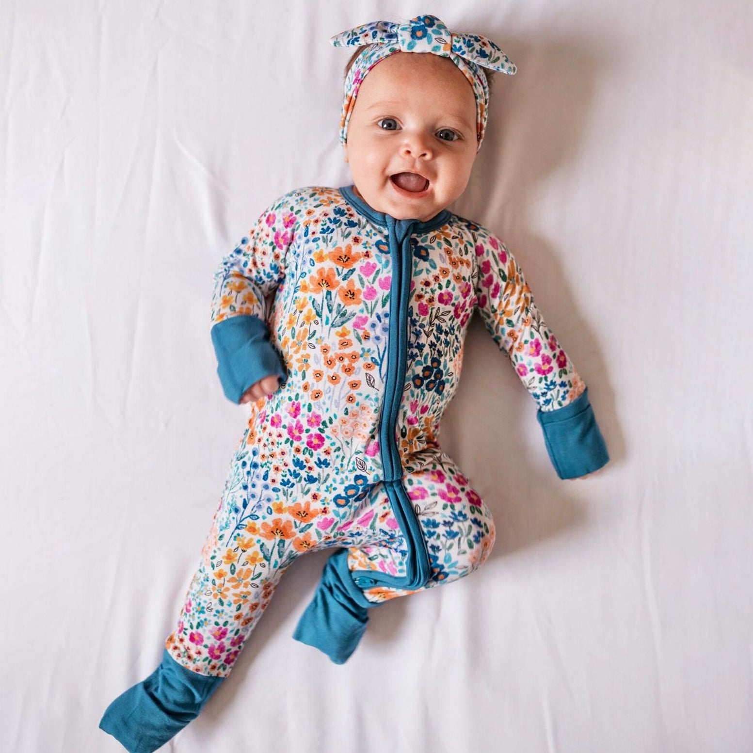 2PCS Timeless Floral Printed Zipper Baby Jumpsuit