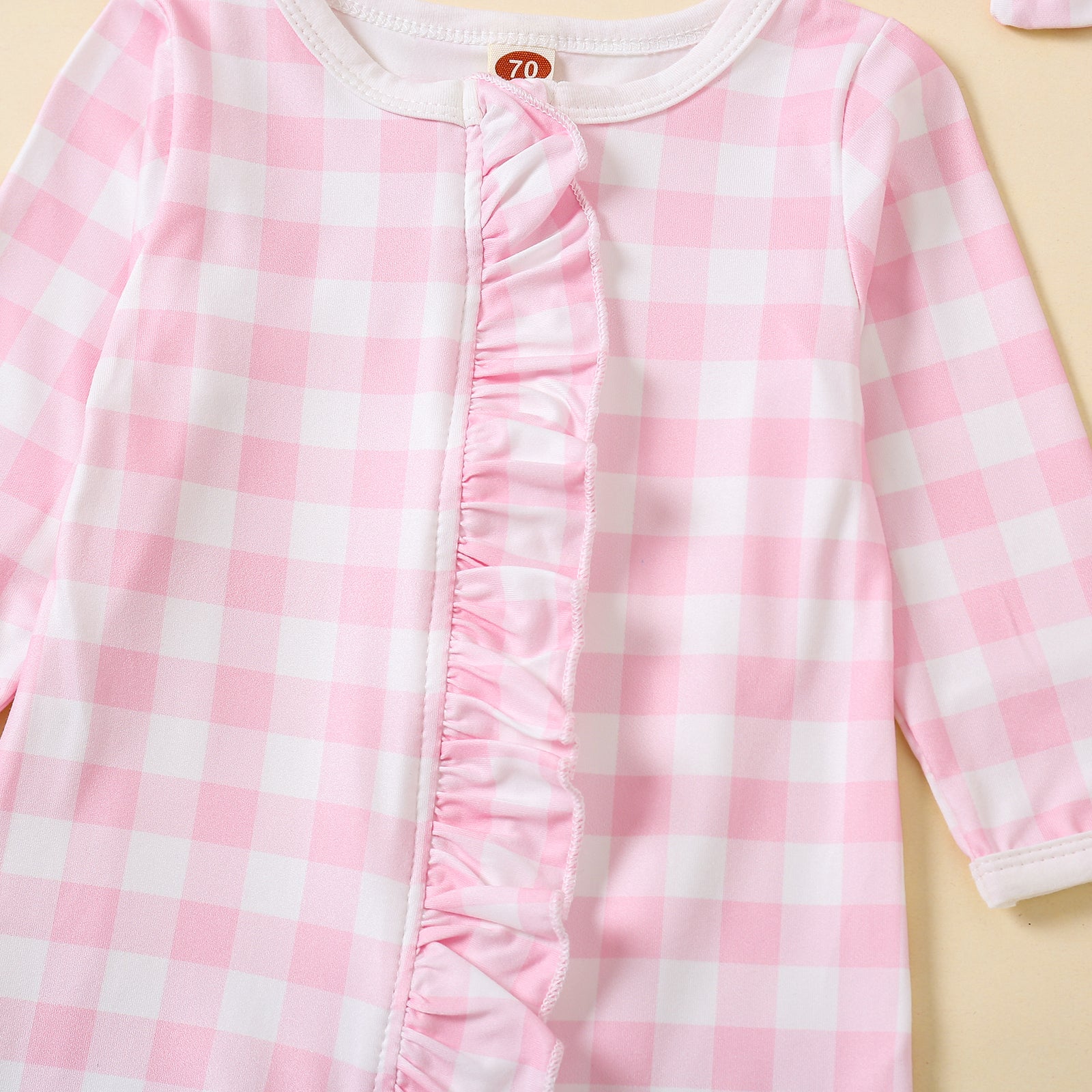 2PCS Lovely Plaid Printed Long Sleeve Baby Jumpsuit