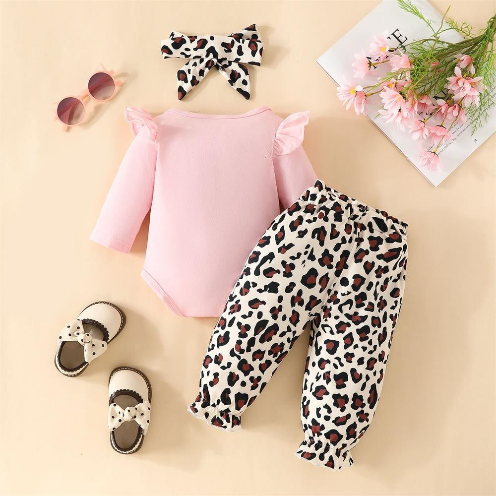 3PCS Cute Bunny Leopard Print Long Sleeve Baby Set