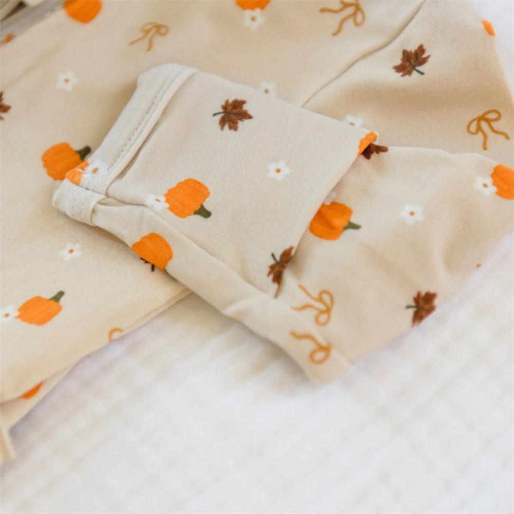 2PCS Fall-inspired Print Ruffle Long Sleeve Baby Jumpsuit