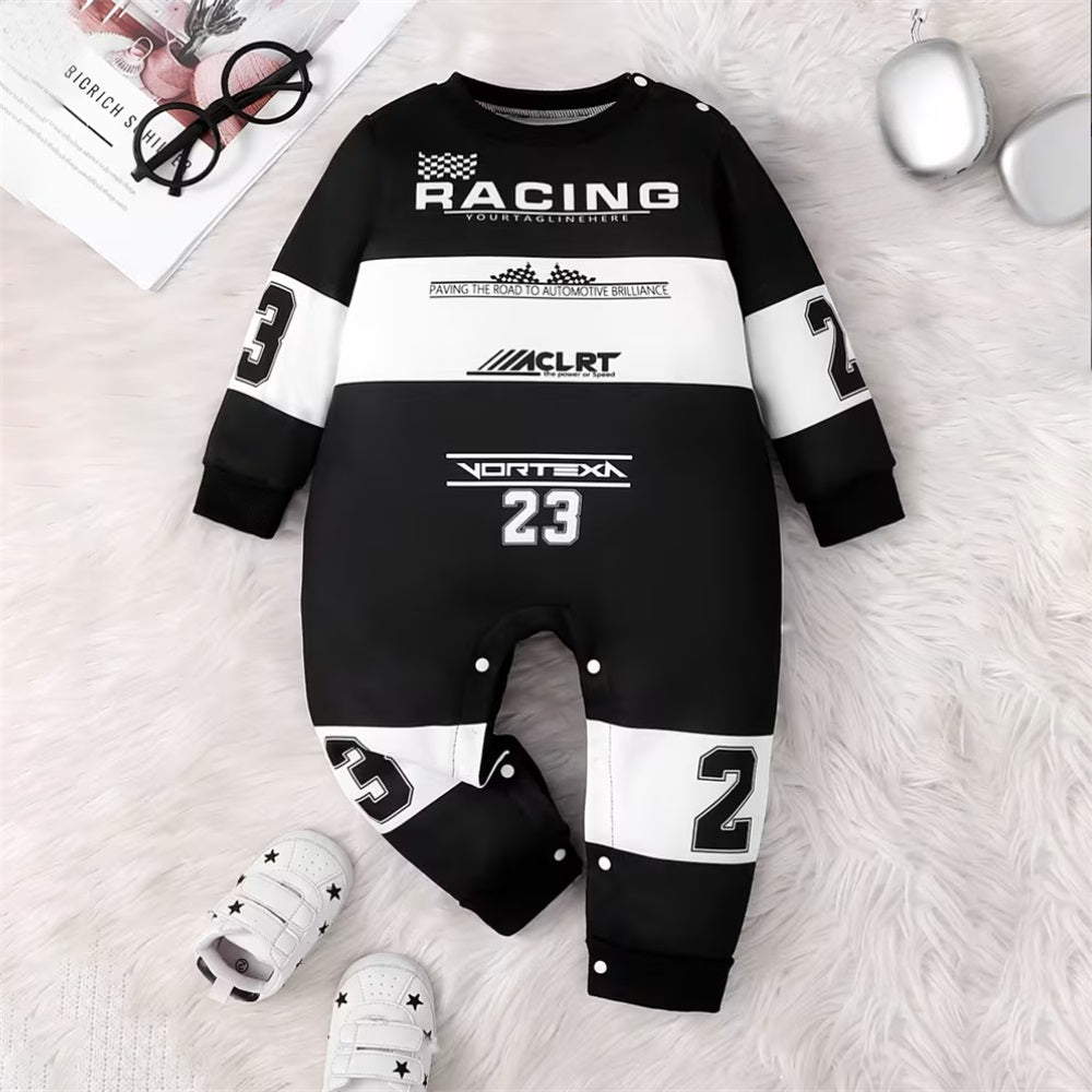 Cool Motorcycle Racing Print Long Sleeve Baby Jumpsuit