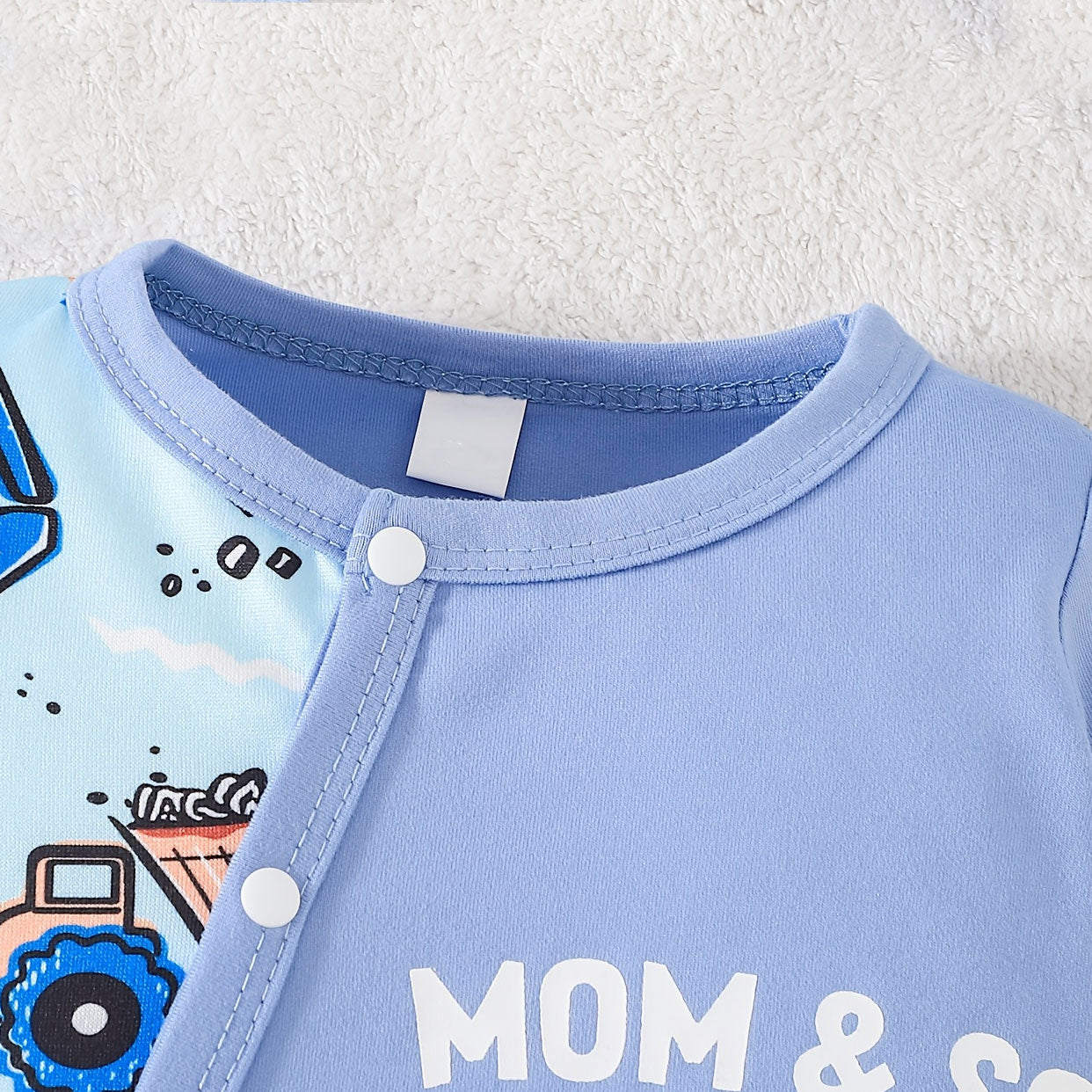 2PCS Cute Mom and Son Letter Engineering Vehicle Printed Baby Jumpsuit