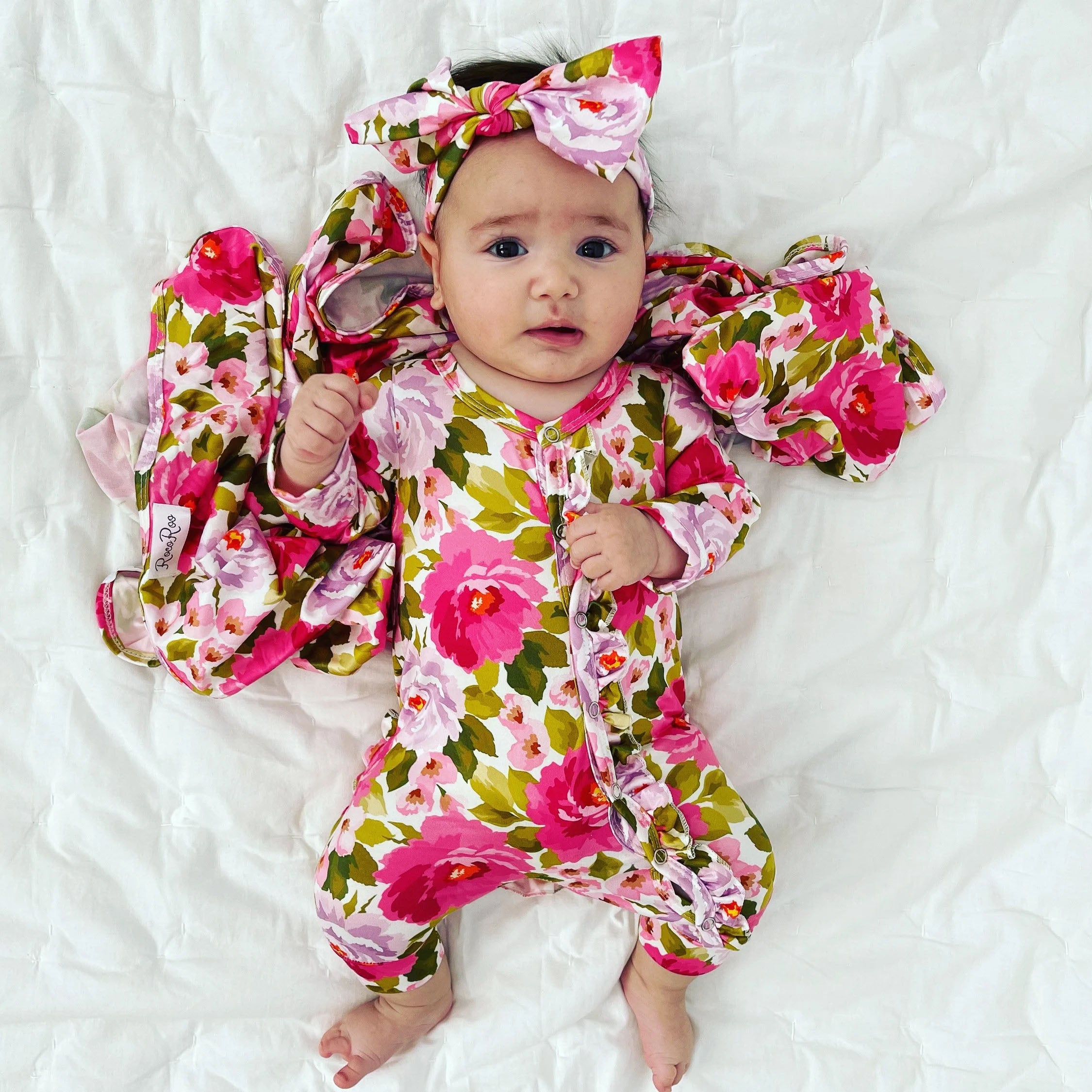 2PCS Allover Floral Printed Ruffle Zipper Baby Jumpsuit