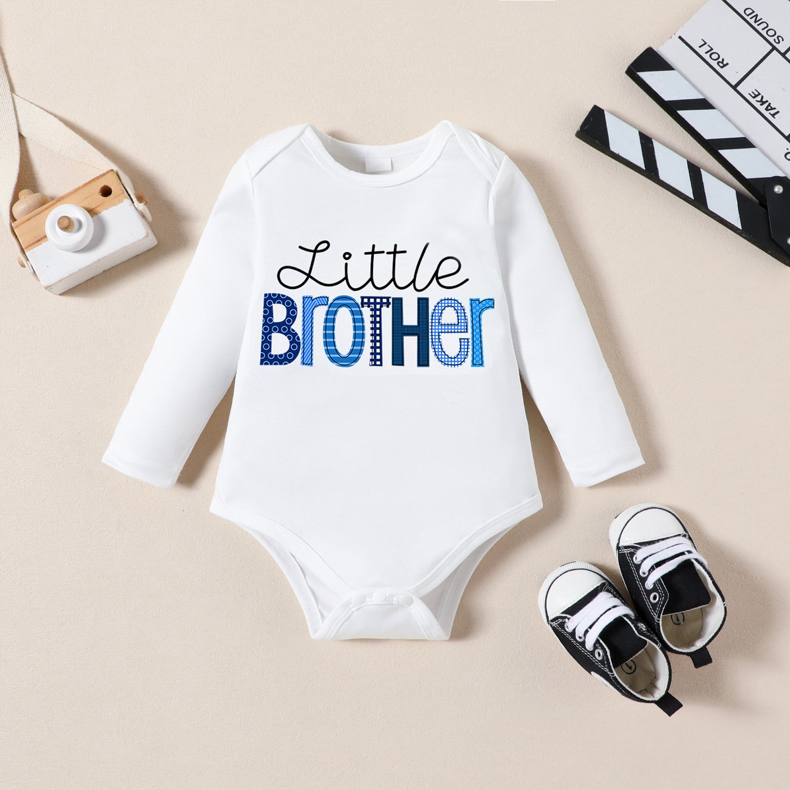 3PCS Little Brother Letter Printed Long Sleeve Baby Set