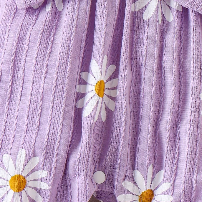 2PCS Lovely Color Block Daisy Print Short Sleeve Baby Jumpsuit