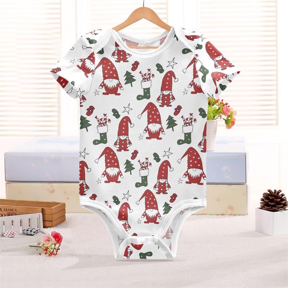 Cute Cotton Santa Claus Print Short Sleeve Baby Romper