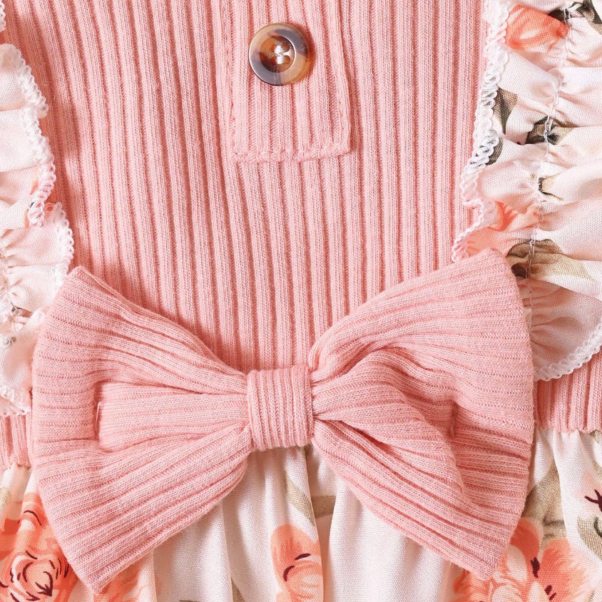 2PCS Lively Floral Printed Ruffle Baby Jumpsuit