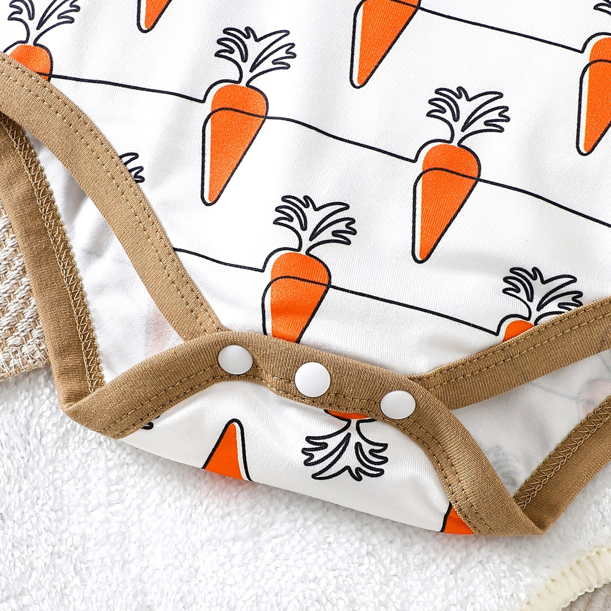 2PCS Cute Donkey and Carrot Print Long Sleeve Baby Overalls Set